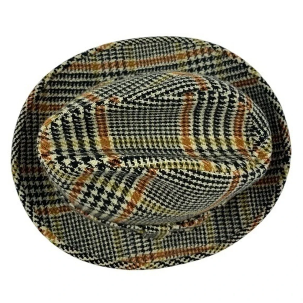 Vintage Churchill Ltd Plaid Tweed Hat Fedora Genuine Lambswool Classic 6‎ 7/8